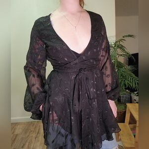 Lucy in the Sky Sheer Black Wrap Top